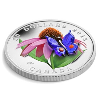 2013 $20 Silver Venetian Coneflower Glass Butterfly